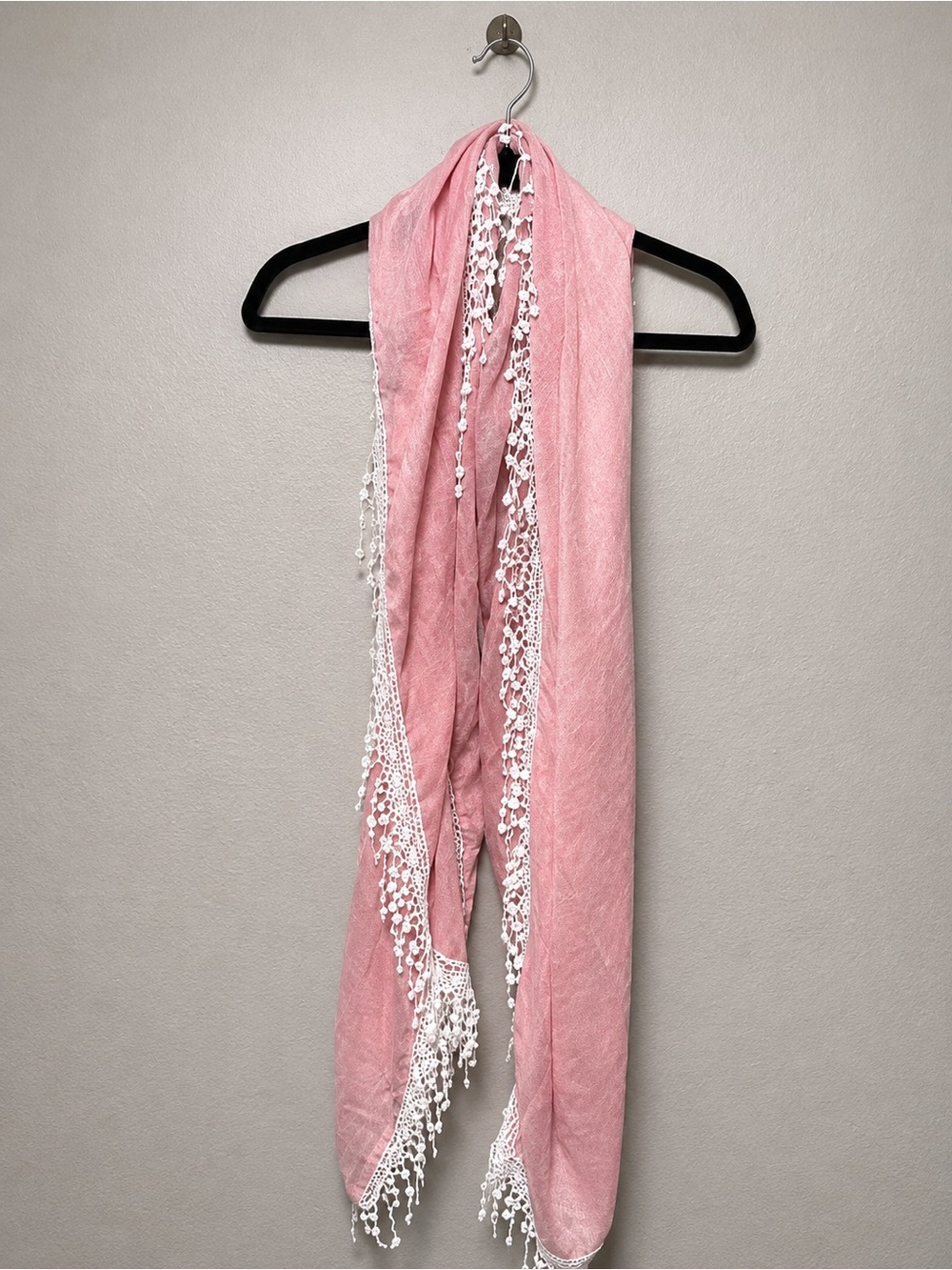 Pink Crochet Trim Scarf - Women's Accessory
